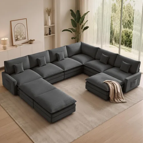 Vista 55 de Sofá seccional modular de 107", sofá de nube en forma de L con otomana Negro