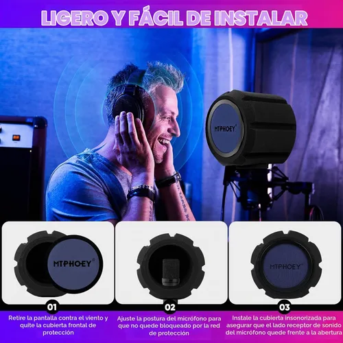 Vista 5 de Paravientos de micrófono con filtro pop con soporte de micrófono de regalo y soporte para teléfono, escudo de grabación, bola de aislamiento