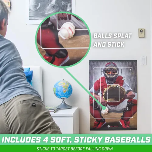 Vista 3 de GoSports Pitch N' Stick Kids Baseball Pitching Game - Choose Between Wall Poster Game Set or 4 Replacement Sticky Ball Baseballs
