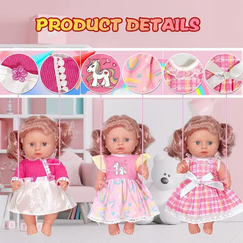 Vista 4 de ARTST Juego de 7 accesorios para muñecas, ropa de bebé, adecuada para muñecas de 8 a 10 pulgadas, incluye mesa y perchas