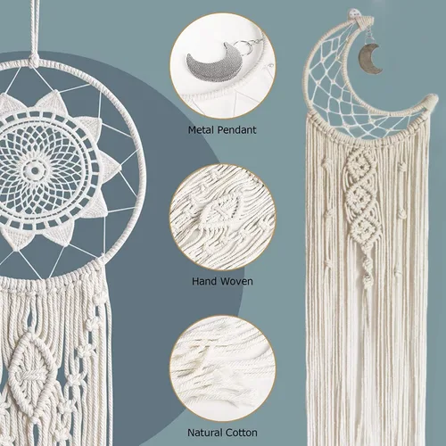 Vista 2 de RQWZBCHX Kits de atrapasueños de macramé para adultos principiantes, 2 piezas de macramé para colgar en la pared
