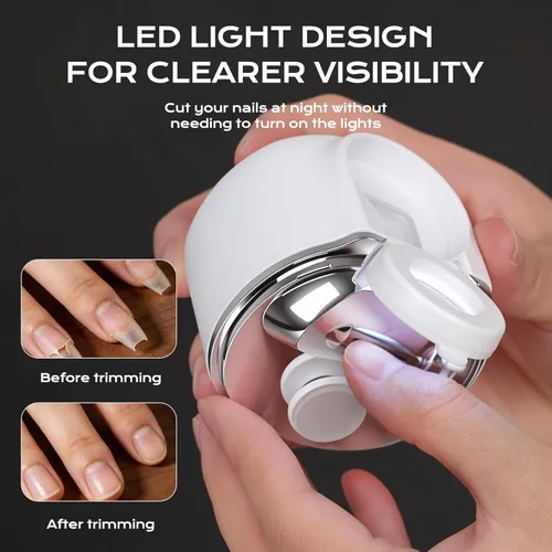 Vista 5 de Cortauñas eléctrico automático 3 en 1 con luz LED y lima de uñas, pantalla digital LCD de 3 velocidades, almacenamiento de clips de uñas