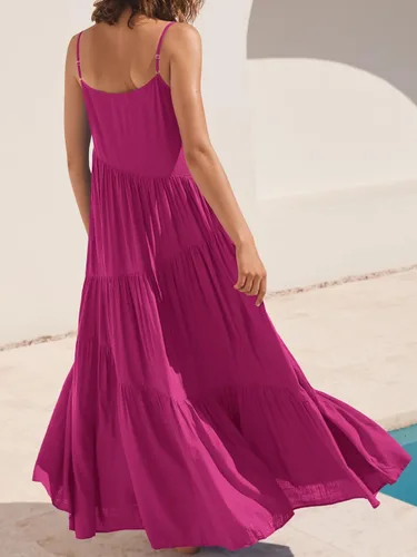 Vista 4 de ANRABESS - Vestido largo de verano para mujer, vestido de lino casual, holgado, sin mangas, con tirantes delgados y estilo bohemio, para playa