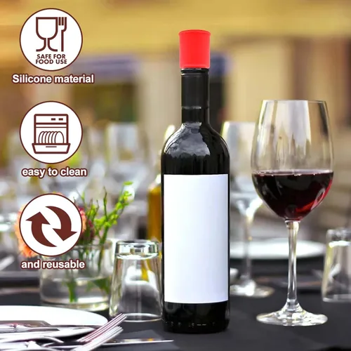 Vista 3 de Vodolo Tapón de Vino de Silicona, 4 piezas Sellador Reutilizable e Indestructible para Botellas de Vidrio, Tapones de Vino, Tapón de Vino, Tapón