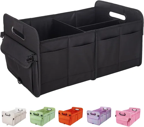 Vista 10 de titiyiof Organizador de maletero para SUV y sedán, organizadores y almacenamiento de automóvil, correas plegables y ajustables, organización Beige