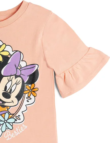 Vista 45 de Disney Minnie Mouse - Conjunto de camiseta floral arcoíris y pantalones cortos de cambray, tallas de bebé a niño grande (12 meses - 14-16)