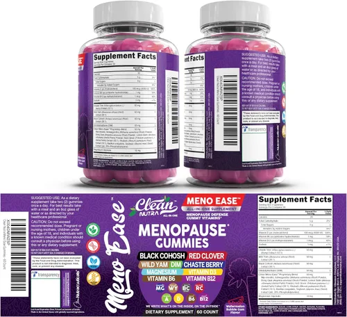 Vista 12 de Suplemento para la menopausia para mujeres en gomitas con cohosh negro, ñame silvestre, DIM, magnesio, trébol rojo, agracejo para el equilibrio
