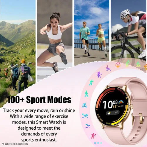 Vista 3 de Reloj inteligente LZBWOL para mujeres ultra delgado, pantalla AMOLED de 1.32", rastreador de fitness con frecuencia cardíaca, oxígeno en sangre