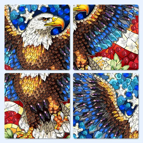 Vista 2 de MXJSUA Atrapasoles con pintura de diamante de águila calva americana, kits de arte de diamantes para adultos, adornos colgantes con cadena