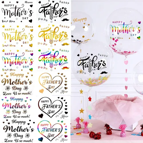 Vista 8 de Calcomanías de globos para el Día del Padre, calcomanías de letras Bobo Happy Gold Black Rainbow DIY Paster Home Window Adhesivo Decoración