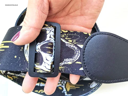 Vista 4 de Correas de guitarra clásica profesional de 2 pulgadas Cool Skull Impreso Polyster Soft Electric Bass Strap (amarillo)