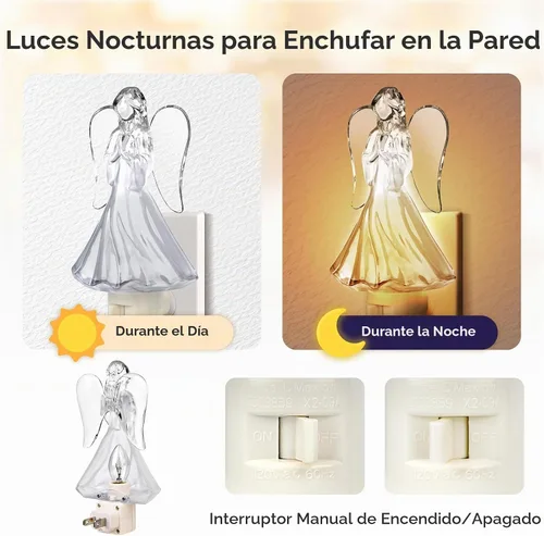 Vista 3 de 2 luces nocturnas de ángel rezando enchufables a la pared con bombilla C7 de 5 W, enchufe giratorio de 360 grados con interruptor