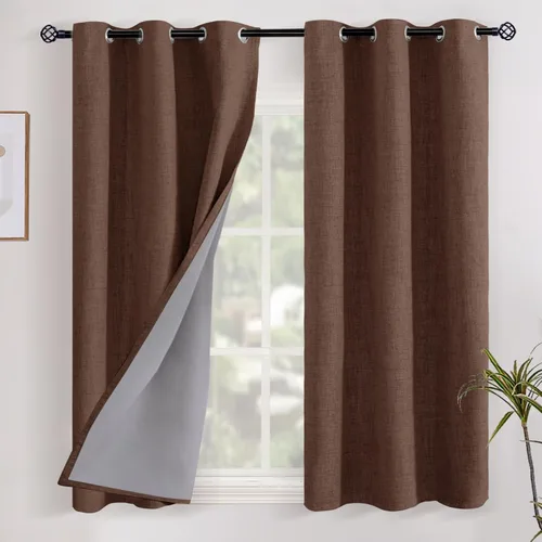 Vista 11 de YoungsTex - Cortinas opacas de lino para dormitorio, oscurecimiento de la habitación, cortinas con textura de lino, paneles con aislamiento térmico