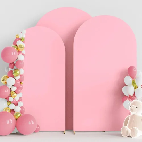 Vista 39 de Wokceer - Juego de 3 fundas de arco para telón de fondo, color beige 6FT,5FT,4FT Spandex Fitted Balloon Arch Cover Round Top Chiara Backdrop Cover