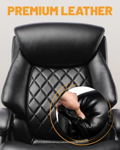 Vista 4 de Silla de oficina ejecutiva grande y alta con soporte lumbar ajustable, asiento extra ancho, silla de escritorio de computadora resistente