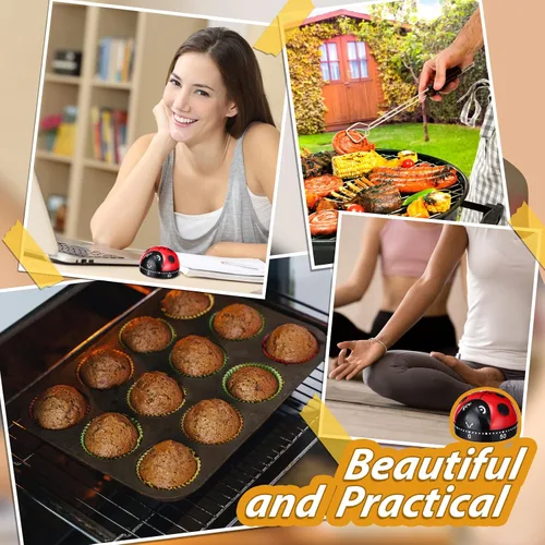Vista 7 de 4 temporizadores de cocina de mariquita para cocinar mariquita linda cocinar temporizador mecánico de 60 minutos, reloj despertador de cocina rojo