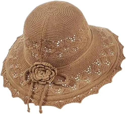 Vista 7 de Sombrero de paja para mujer, sombrero de playa plegable, sombrero de ala ancha Beige