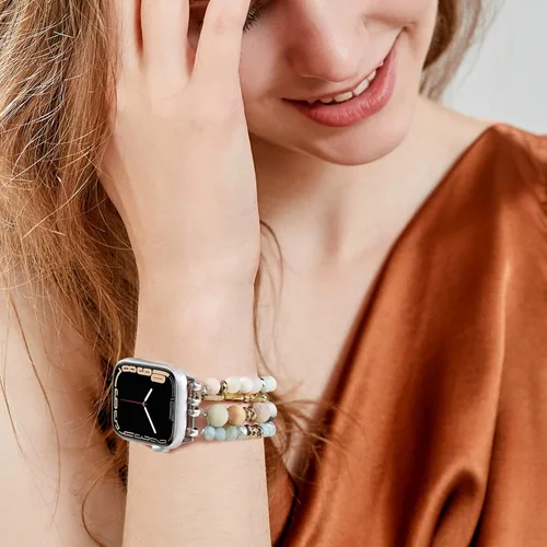 Vista 4 de VISOOM Pulsera de cuentas boho compatible con Apple Watch Band de 40 mm/38 mm/41 mm/42 mm Series 11 10 9 8 7 SE Series 6/5/4; correa de reloj