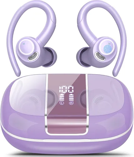 Vista 4 de Auriculares inalámbricos Bluetooth 5.3 deportivos, auriculares 48H con micrófono ENC, auriculares estéreo Bluetooth de graves profundos con ganchos