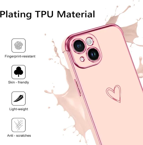 Vista 2 de BENTOBEN Funda para iPhone 15 Plus, diseño de corazón de lujo, chapado en oro, delgada, flexible, TPU para parachoques, para mujeres, hombres