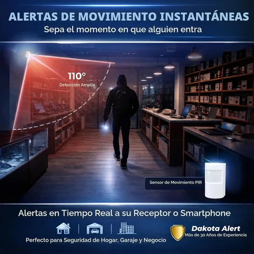 Vista 3 de Dakota Alert PIR-4000 Sensor de movimiento inalámbrico para interiores, rango de detección de 40 pies
