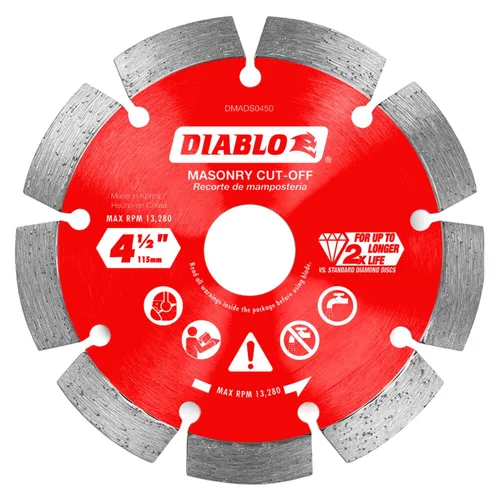 Vista 7 de Disco de corte segmentado de diamante Diablo para mampostería, hormigón, ladrillo y bloque - Diámetro de 4", Kerf de 2.2mm, 15250 RPM máx.