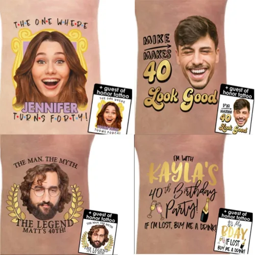 Vista 3 de Cara personalizada tatuaje temporal impermeable mirada real personalizado tatuaje pegatinas boda fiesta cumpleaños mejor regalo
