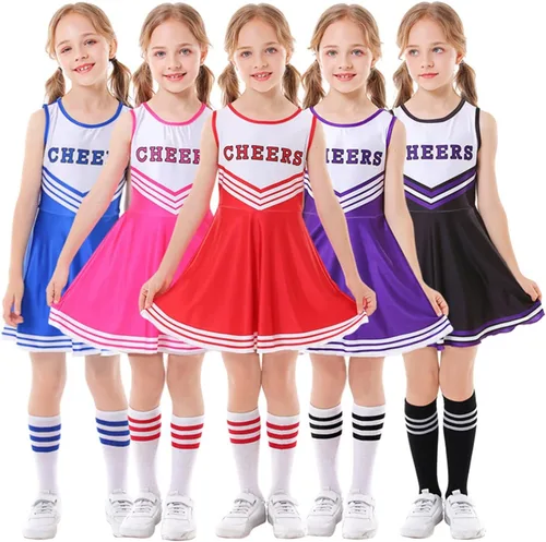 Vista 5 de Disfraces de animadora para niñas, vestidos de animadora, uniforme de animación, pompones