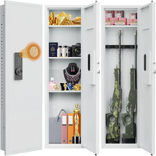 Vista 8 de Caja fuerte de pared de 135 cm entre los tachuelas, caja fuerte oculta con sistema de alarma dual y modo silencioso, caja fuerte de pared para armas