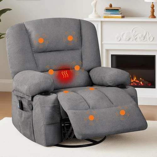Vista 3 de Silla reclinable mecedora, silla mecedora giratoria para adultos Gris