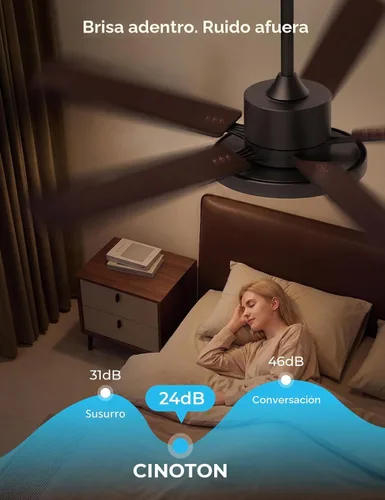 Vista 6 de CINOTON Ventiladores de techo inteligentes de 52" con luces y control Negro + Nogal