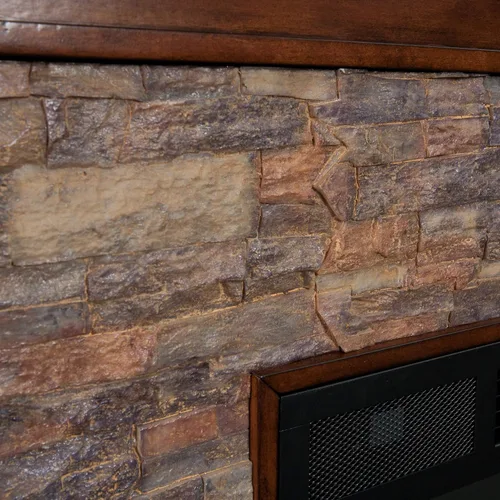 Vista 8 de SEI Furniture Canyon Heights Chimenea eléctrica de piedra falsa apilada de 60", color arce whisky Whisky Arce