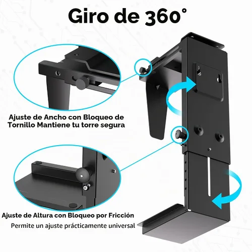 Vista 7 de Pholiten Soporte de CPU para debajo del escritorio, Soporte Universal de CPU para Pata de Escritorio, Soporte Colgante de Caja de Computadora