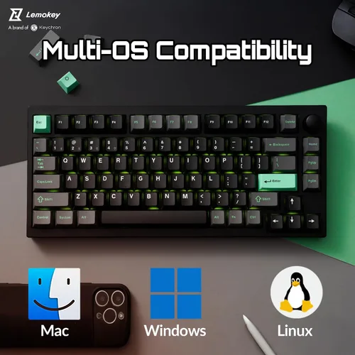 Vista 5 de LEMOKEY Teclado mecánico inalámbrico para juegos P1 HE 75% con interruptores magnéticos Gateron de doble riel versión de perilla montada completa