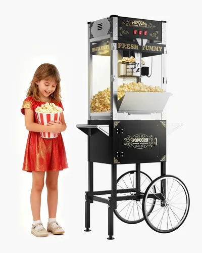 Vista 22 de Máquina de palomitas de maíz de 8 onzas con carro, máquina para hacer maíz con ruedas y hervidor de acero inoxidable que hace hasta 32 tazas