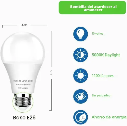 Vista 4 de GEPLAD Paquete de 6 bombillas LED A19 con sensor A19, fotocélula automática de encendido/apagado automático para iluminación al aire libre, luz