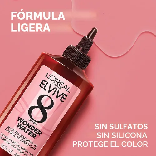 Vista 3 de L'Oreal Paris Elvive 8 Second Wonder Water Lamelar, enjuaga tratamiento hidratante para cabello sedoso y brillante, 6.8 onzas líquidas