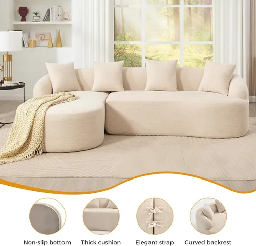 Vista 4 de Sofá modular curvado de 98.8 pulgadas con diván, sofá en forma de L, sofá deshuesado en forma de L para sala de estar, tela de felpilla de grano