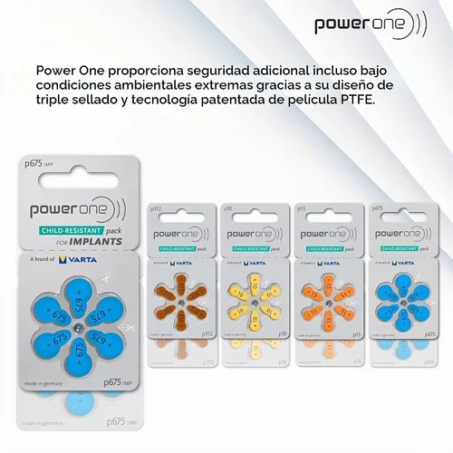 Vista 6 de Power One Size 312 Zinc Air Audífono Baterías Sin mercurio (42 baterías)
