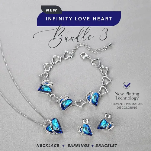 Vista 2 de Leafael Infinity Love - Juego de joyas con forma de corazón Collar con colgante, pulsera de eslabones y aretes con piedra de nacimiento azul