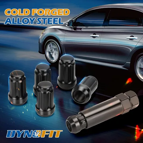 Vista 7 de dynofit Tuercas de rueda de 1/2x20, 4 tuercas de orejeta cromadas negras de 1/2''-20 del mercado de accesorios con 1 llave, asiento cónico/cono