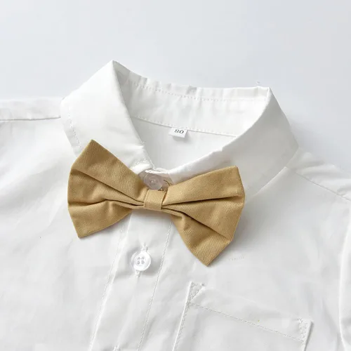 Vista 4 de IDOPIP Toddler Kids Baby Boys Formal Suit Gentleman White Shirt with Bowtie + Suspender Shorts Pants Overalls Clothes 6M-5T
