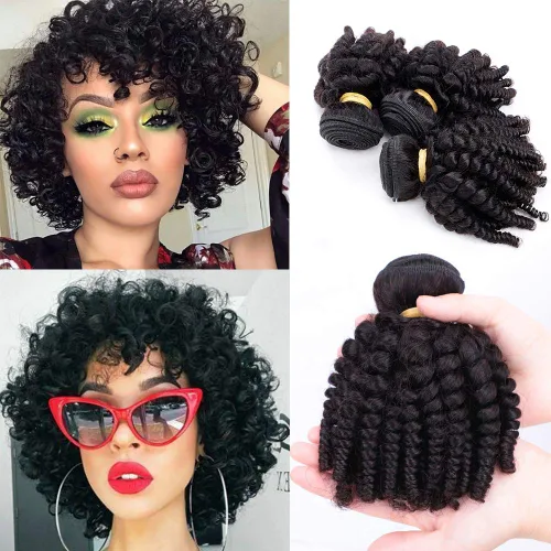 Vista 4 de Extensiones de cabello humano brasileño Funmi de 8, 10, 12 pulgadas, extensiones de cabello rizado afro, tejido corto rizado, extensiones de cabello
