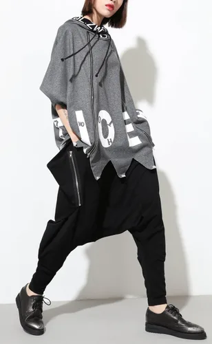 Vista 5 de ellazhu Pantalones de Hip-Hop Harem Hippie Hip-Hop con Bolsillos de Diseño Único Negro GY1054 A