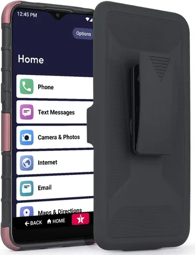 Vista 6 de Funda diseñada para Jitterbug Smart 3 (2021) con vidrio templado, clip giratorio para cinturón, soporte para soporte de armadura resistente a prueba