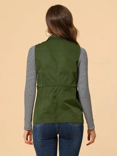 Vista 4 de Allegra K Chaleco de carga casual con cordón y cremallera para mujer