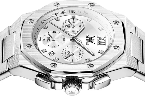 Vista 6 de OLEVS - Relojes de acero inoxidable para hombre, reloj de negocios y vestir de gran tamaño, fácil de leer, analógico, impermeable, luminoso, casual