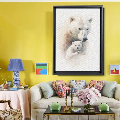Vista 2 de Fox Mother Cub Print, In The Style Of Stencil-Based, Ivory, Kids Wall Art, Kids Wall Art Display, Mom And Baby Animal Art Print