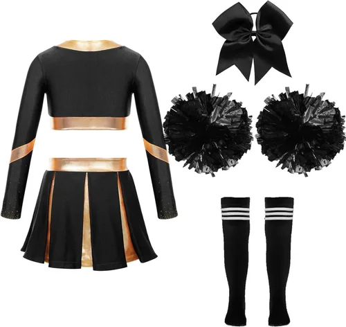 Vista 2 de XUNZOO Uniforme de animadora para niños, disfraz de baile de Halloween, manga larga, trajes de cosplay
