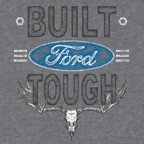 Vista 2 de Tee Luv Built Ford Tough - Camiseta desgastada con logotipo de Ford y calavera de ciervo, Grafito brezo